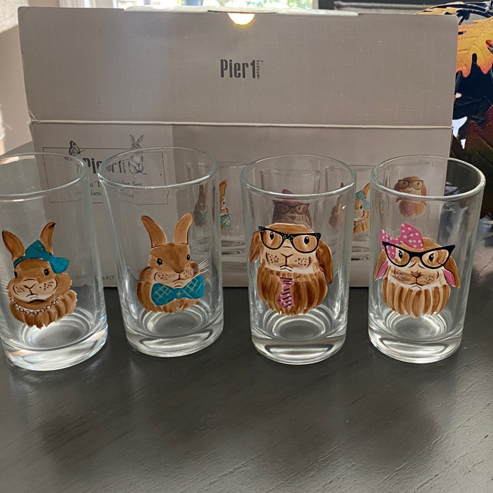 Pier 1 Whimsical Animal Glass Set with Pink and Blue Accents